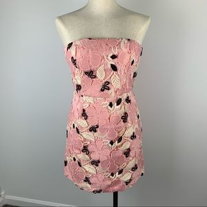 BB Dakota Floral Mini Dress Strapless Crochet Size 6 Women’s Dressy Pink New